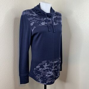Smartwool Merino 250 Vase Layer Hoodie Sz M Blue Camouflage Pullover Thumbholes